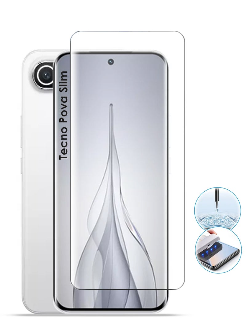 REWO Tecno Pova Slim 5G Screen Protector - UV Advanced Full Screen Tempered Glass For Tecno Pova Slim, Full Adhesive UV Curved Case Friendly HD Clarity With Installation Kit, High Transparency, Delicate Touch, Anti-Explosion, Smooth Arc Edges - Image 1